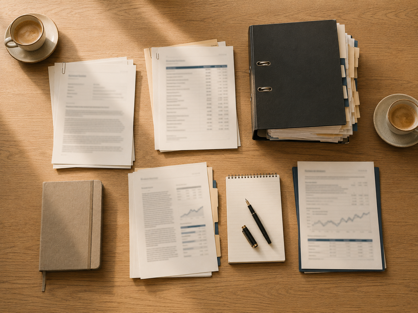 Geordnete Versicherungsunterlagen und Notizen auf einem Tisch — die Inventur des Bestands.